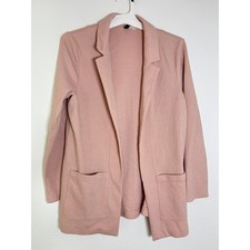 H&M Divided Pink Textured Open Front Blazer Jacket Small Patch Pockets Crepe picture