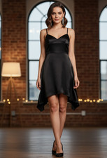 Commense Black Satin Slip Dress Small Dark Romantic Witchy Cocktail Party NEW picture