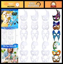 48 Pcs White Paper Mache Half Face Masks - DIY Blank Masquerade, Mardi Gras, Hal picture