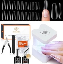 Gel Nail Kit, Nail Tips and Glue Gel Kit with 9-In-1 Glue, 500Pcs Long Coffin  picture