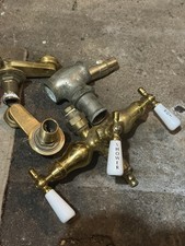 Antique Style Brass Clawfoot Tub Diverter Faucet With White Porcelain Lever Hand picture