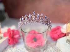 Lavender Purple Rhinestone Tiara Crown Gold Tone Bridal Pageant NEW picture