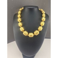 Vintage Monet Necklace Gold Tone Textured Barrel Graduated Beads 15in picture