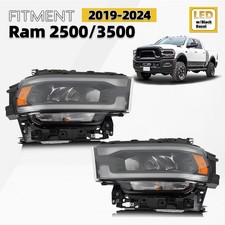 For 2019-2024 Ram 2500/3500 LED Headlight w/ Bulb Black Bezel Right+Left Pair picture