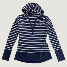 Hollister Hoodie Women XL Navy Blue Preppy Striped Ribbed Henley Long Sleeve picture