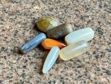 OLD VINTAGE UNIQUE PRIMITIVE ANCIENT TREASURE SMALL STONE 7 PIECE, COLLECTIBLE picture