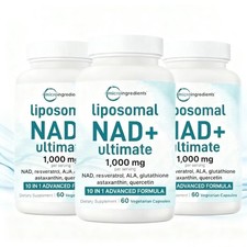 1 - 3 Bottles Liposomal NAD+ 10 in 1 1000mg with Resveratrol 60 Veggie Capsules picture