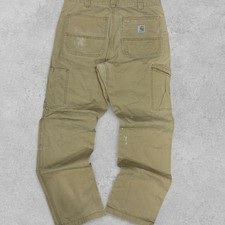 Vintage Carhartt Carpenter Pants Mens 34x32 Beige Ripped Workwear picture