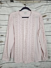 Sundance Light Pink Crochet Lace Top XL Boho Cottagecore Long Sleeves  Cotton picture