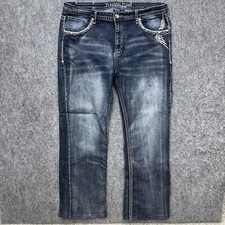 Platinum Plush Denim Bootcut Stretch Jeans Skull Wings Size 23 38x31 HEMMED picture