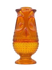 Vtg Viking Glass Persimmon Orange Owl Fairy Lamp Glimmer Candle Holder EVC picture