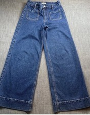 H&M Jeans Womens 6 Blue  Wide Leg High Rise Front Patch Pockets Denim picture