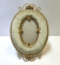 Antique French Ormolu Filigree Picture Frame Oval Brass Mesh Sage Velvet 8x12
