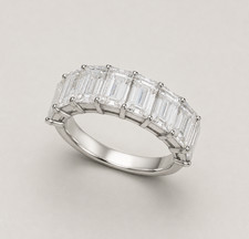 1.60Ct Emerald Cut Lab Grown/CVD Diamond Ring Half Eternity Band 14K White Gold picture