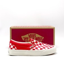 *NEW* Men VANS Classic Slip-On Color Theory Checkerboard Shoe TOMATO RED 👍 picture