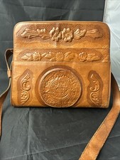 Avelar Vintage 70s Brown Hand Tooled Leather Purse Tons Of Pockets Shoulder Bag picture