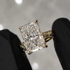 4Ct Radiant Cut EF-VS1 Lab Grown Diamond Vintage Engagement Ring 14K Yellow Gold picture