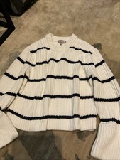 J.CREW Women’s Heritage Cotton Fisherman’s Crewneck Sweater S Blue  white stripe picture