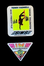 2 VTG Sims Snowboard stickers Kidwell  1980s   ( Sims snowboard )  SIMS KIDWELL picture