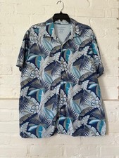 Tommy Bahama IslandZone Blue Tropical Print Short Sleeve Button Front Shirt XL picture