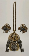 ART Arthur Pepper VINTAGE SIGNED  SKELETON KEY LOCK NECKLACE & CLIP-ON EARRINGS  picture
