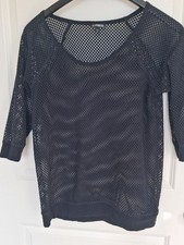 Express Black Mesh Fishnet Knit 3/4 Sleeve Pullover Top Cover Up Size Large picture