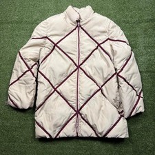 Vintage 80s/90s Puffer Jacket Cream Quilted Burgundy Trim picture