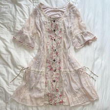 Axes Femme 2000s Cotton Ladder Ribbon Layered Open Front Dress Japan picture