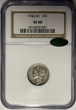 1942/1 Mercury Dime 10c NGC & CAC XF40 ‼️KEY VARIETY - VERY PRONOUNCED‼️ picture