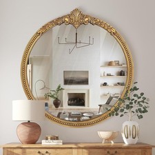 36x36 Inches Vintage Gold Round Wood Mirror | Baroque Decorative Ornate picture