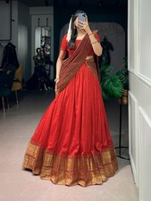 Traditional South Indian Lehenga Choli Zari Border Dupatta Festive Wear picture