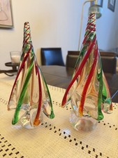 2 FLAWLESS Stunning MURANO Four Tiered Glass Crystal CHRISTMAS TREEs Orig Tag picture