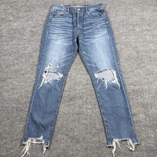 American Eagle Outfitters Boyfriend Jeans Womens 10 Tall Medium Wash Distressed picture