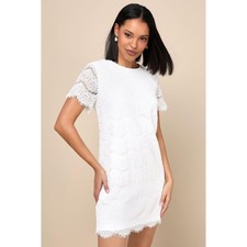 Lulus Take Me to Brunch Ivory Lace Shift Dress Short Sleeve Large NWT picture