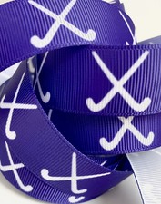 Purple Field Hockey Ribbon With White Hockey Sticks – 7/8” Wide x 10 Yards picture