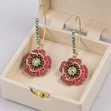 US Seller Betsey Johnson Rose Dangle Earrings Multi-color picture