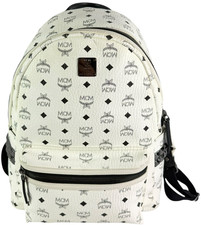 MCM White & Black Canvas Stark Side Studs Visetos Unisex Large Backpack picture