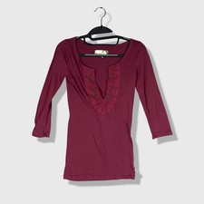 Hollister Beaded Henley Top Womens Small Burgundy Y2K Indie Boho Fairycore picture