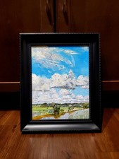 ✔Original Oil Painting Landscape  Impressionist Countryside River & Clouds 🎨  picture