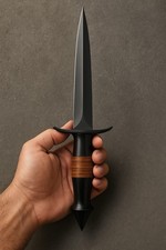 V-42 US Special Forces WWII Dagger Knife Double Edge Blade -Resin Leather Handle picture