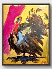 Original Colorful 11x14 Wild Turkey Painting Acrylic Canvas Signed Wall Art A352 picture