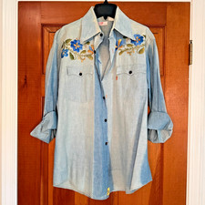 Levi's Vintage 70s Orange Tab Embroidered Chambray Western Shirt Men's L cowboy picture