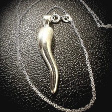 Italian Horn Necklace 925 Sterling Silver 18in Cornicello Pendant Chain picture
