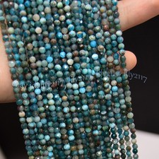 Small 3mm Natural Apatite Faceted Gemstone Round Loose Beads Jewelry Making 15'' picture