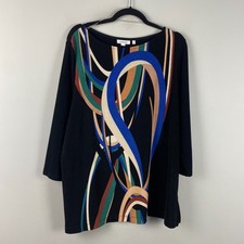 Chicos Travelers Tunic Size 3 US XL Abstract Art to Wear Slinky Knit 3/4 Sleeves picture