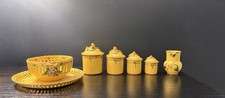 Vintage French Faience Set-4 Spice Jars, Reticulated Bowl-Creamer-FAM Malicorne picture