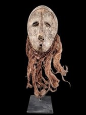 Lega Bwami Mask DRC Congo Genuine African Tribal Art Kaolin Raffia Beard picture