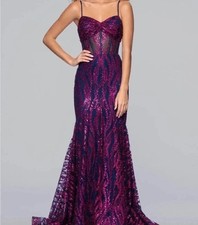 Juniors Sequined Navy and Fuchsia Prom Dress Size 13 picture