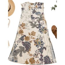 Soma Intimates Floral Maxi Nightgown Dress M Cream Blue Purple Boho Lounge EUC picture