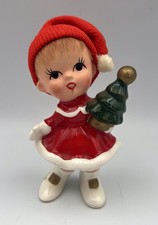 Vintage Napco Napcoware Elf Girl Christmas Ceramic Figurine w/ Tree Japan x-7979 picture
